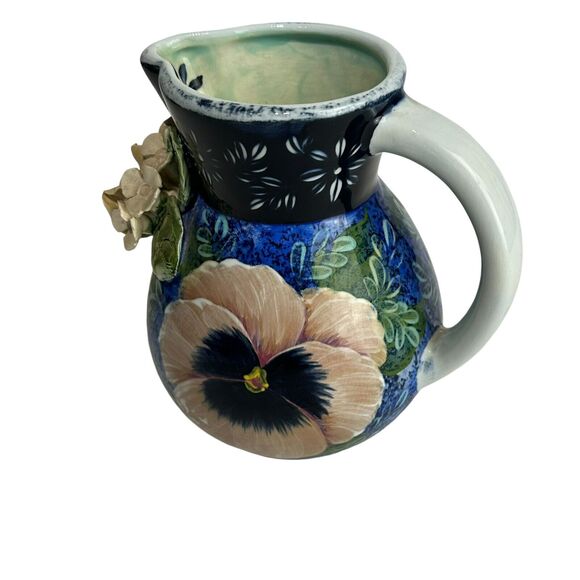 lesal ceramics lisa lindberg floral handpainted pitcher - Picture 8 of 12